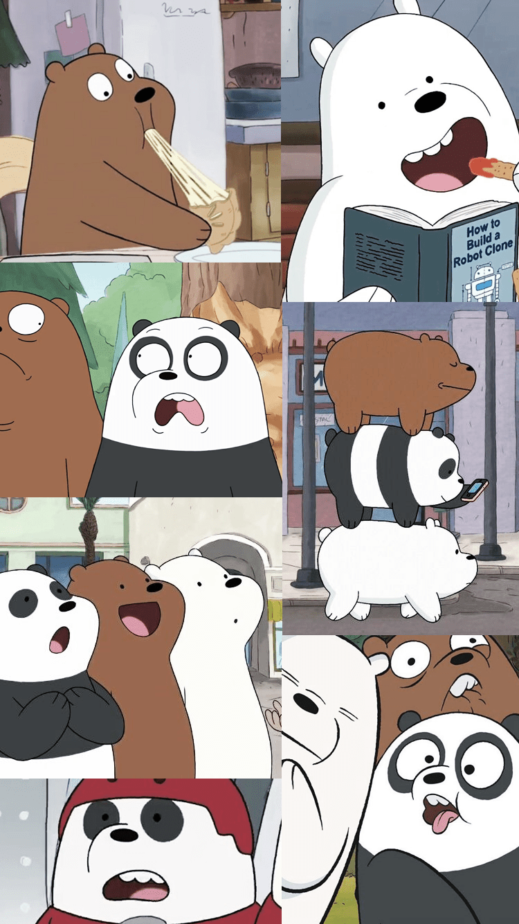 A collage of pictures featuring bears and other animals - We Bare Bears