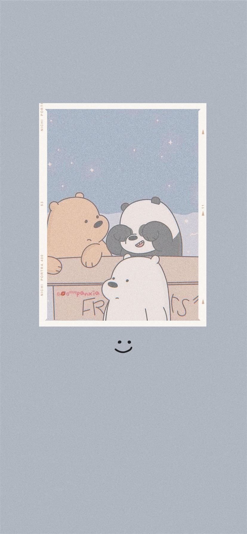 IPhone wallpaper of cartoon bears in a polaroid picture - We Bare Bears