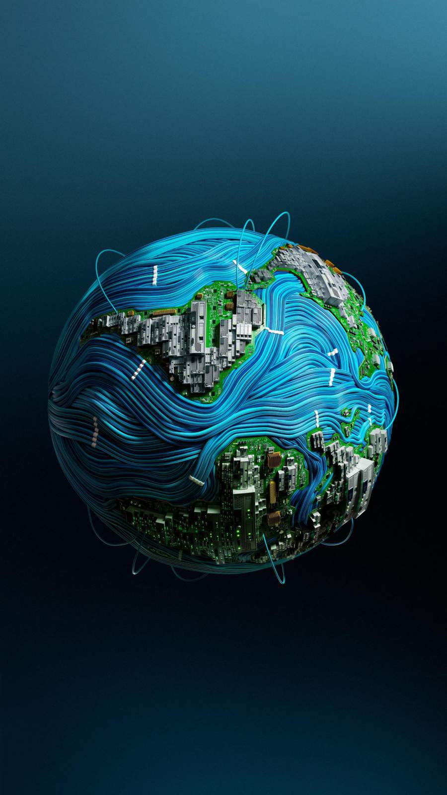 3D render of a globe with blue data flowing through it - Earth