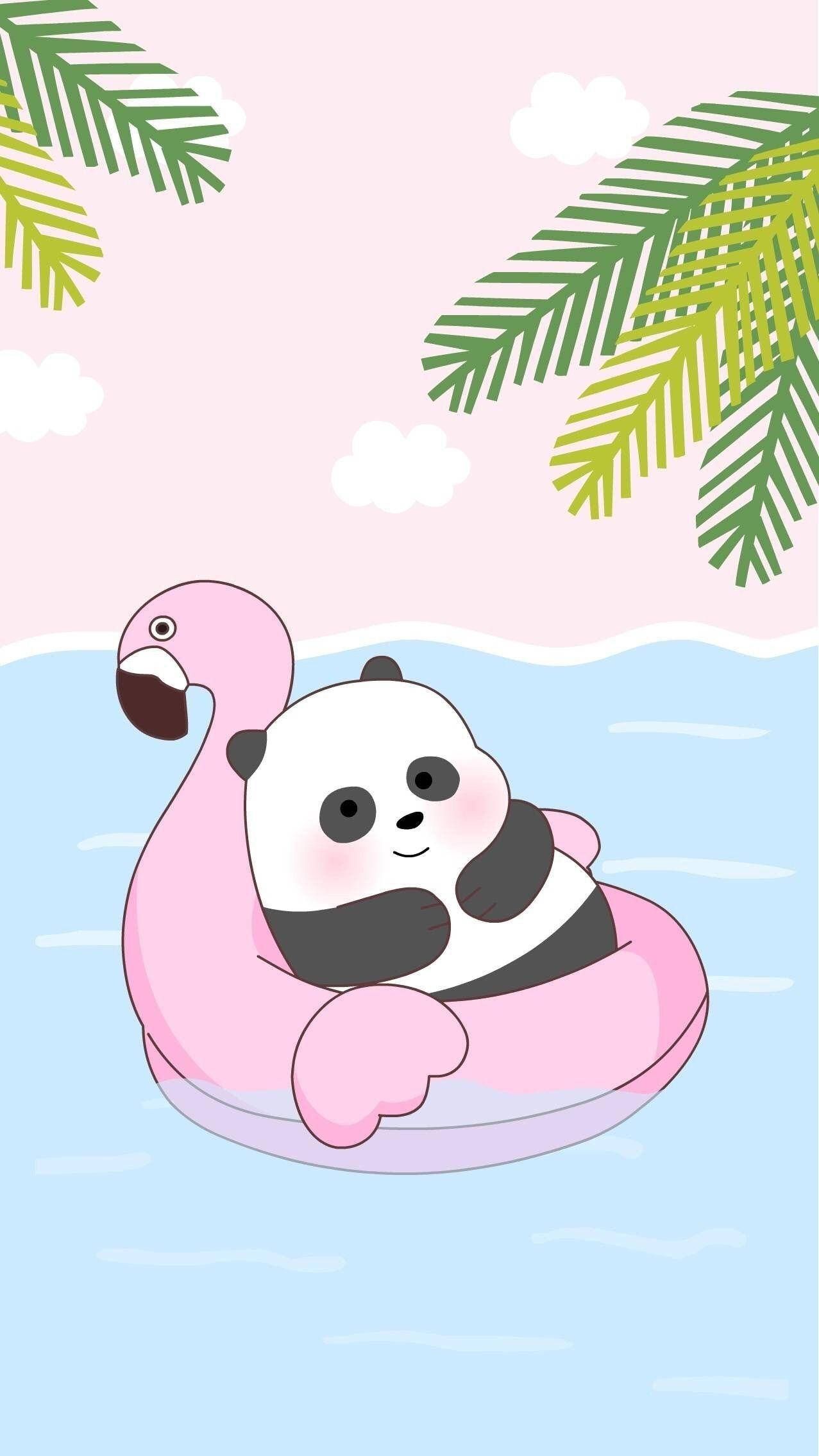 Download Aesthetic Panda Flamingo Float Wallpaper