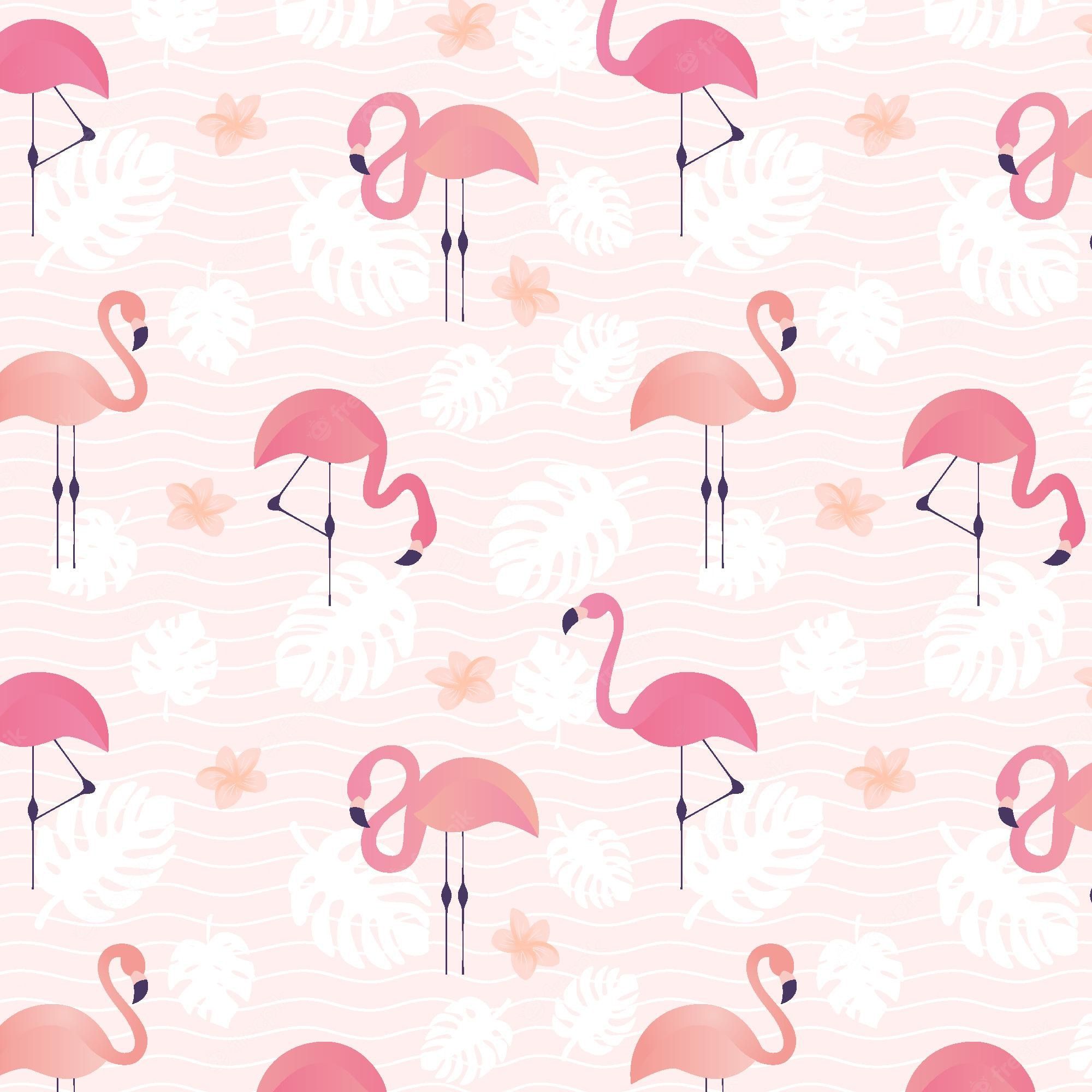 Seamless pattern with pink flamingos and leaves - Flamingo