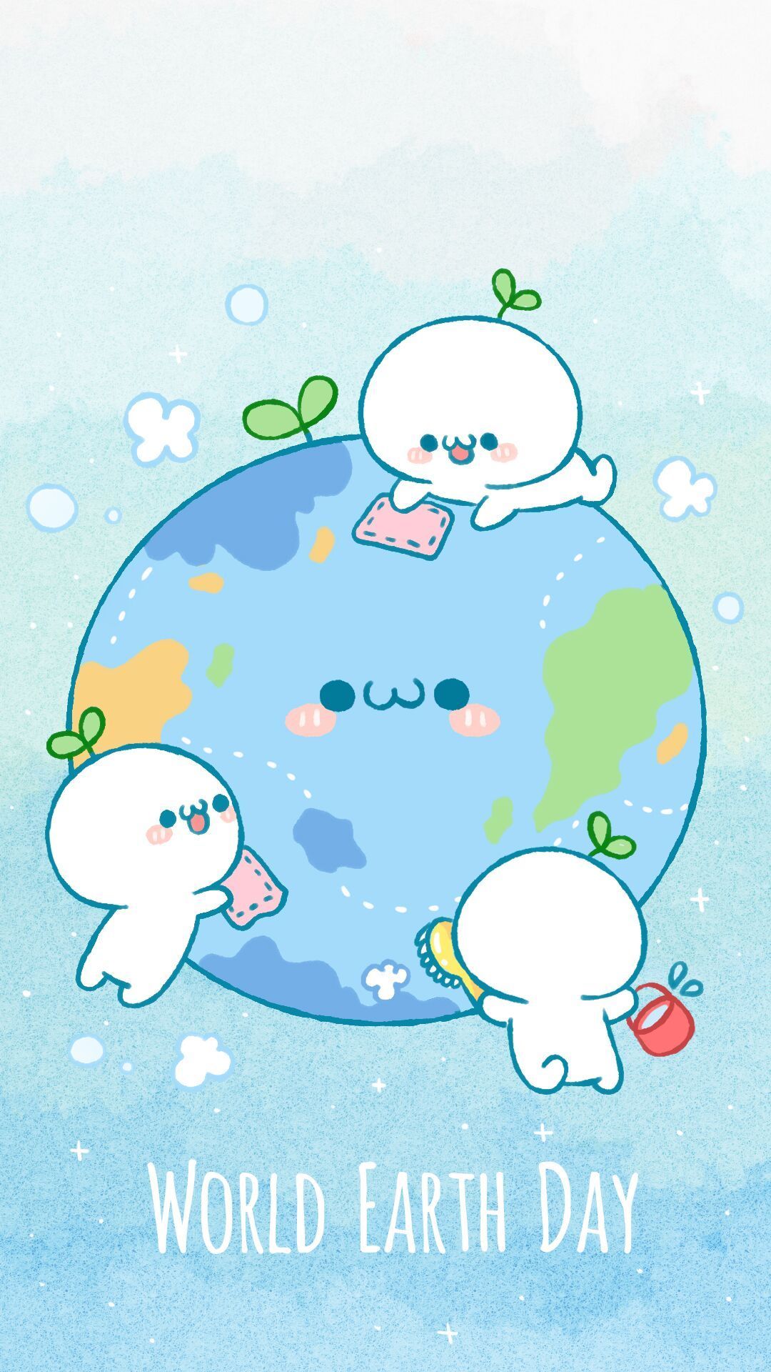 A cute cartoon of three little animals on the earth - Earth
