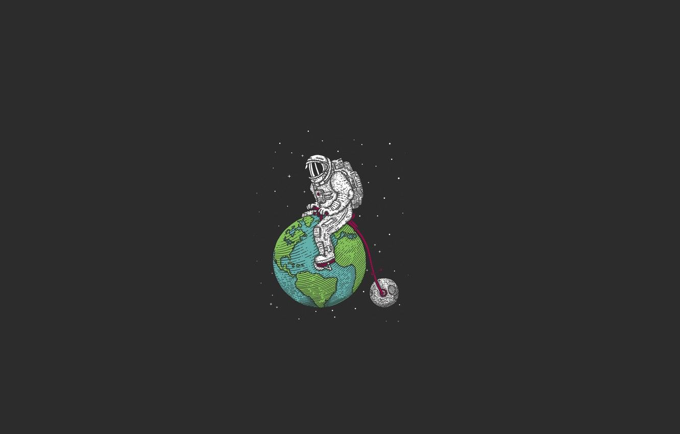 Wallpaper space, stars, bike, earth, the moon, satellite, minimalism, the suit, abyss, astronaut, planets image for desktop, section минимализм