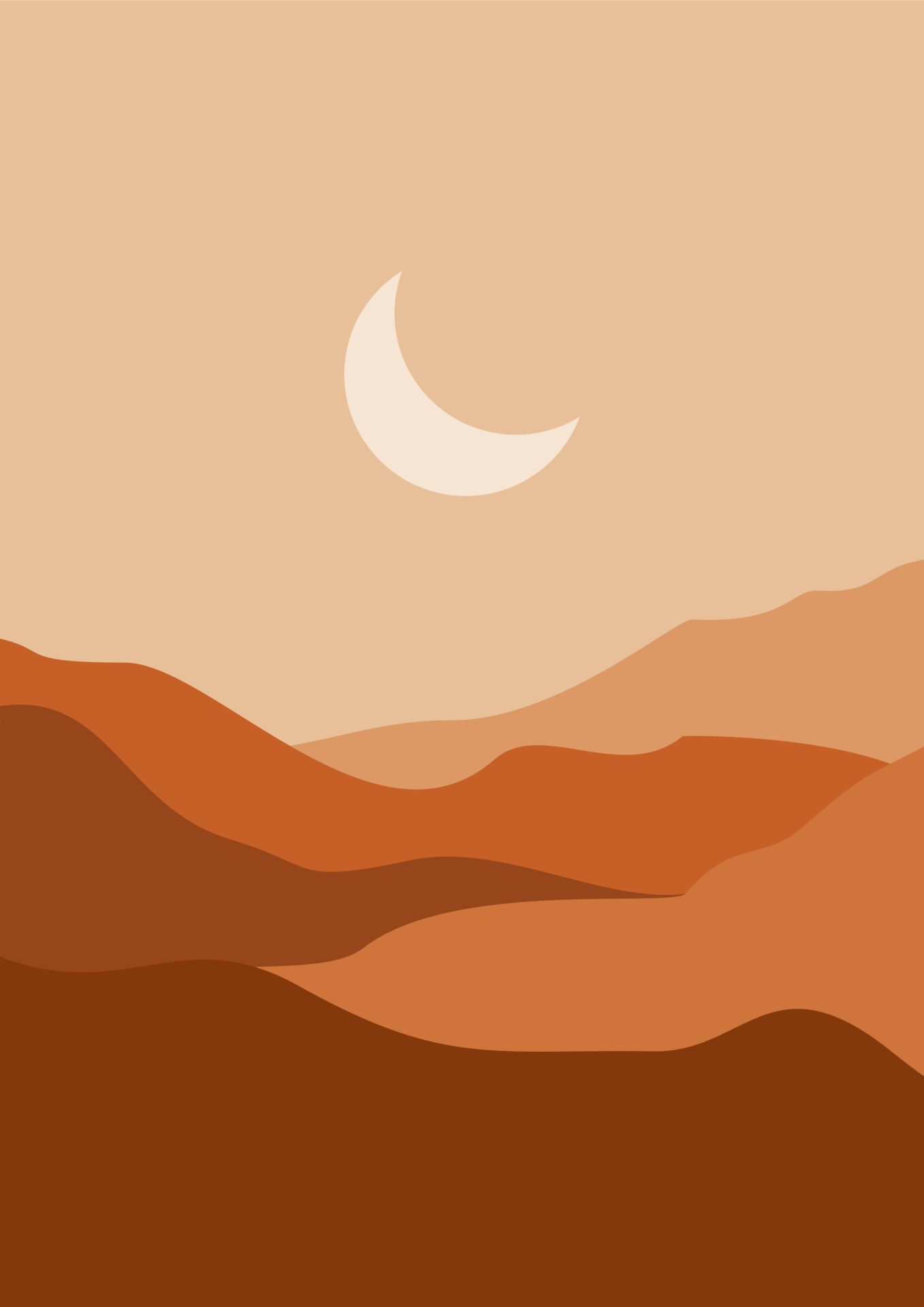Abstract contemporary aesthetic background with desert, mountains, Sun. Earth tones, burnt orange, terracotta colors. Boho wall decor. landscapes set with sunrise, sunset. Earth tones, pastel colors
