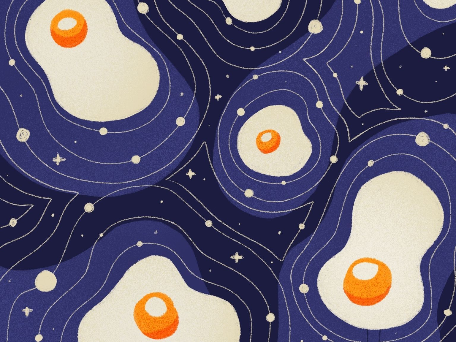 A pattern of fried eggs on a dark blue background - Egg