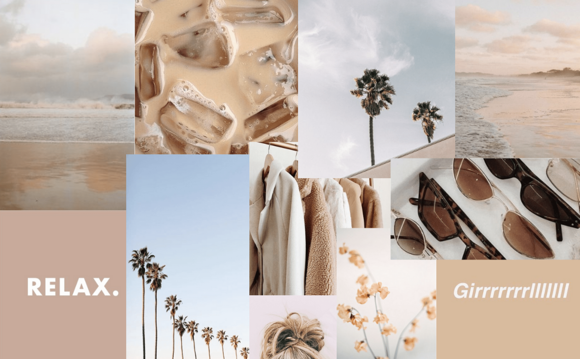 A collage of pictures with palm trees and sand - MacBook