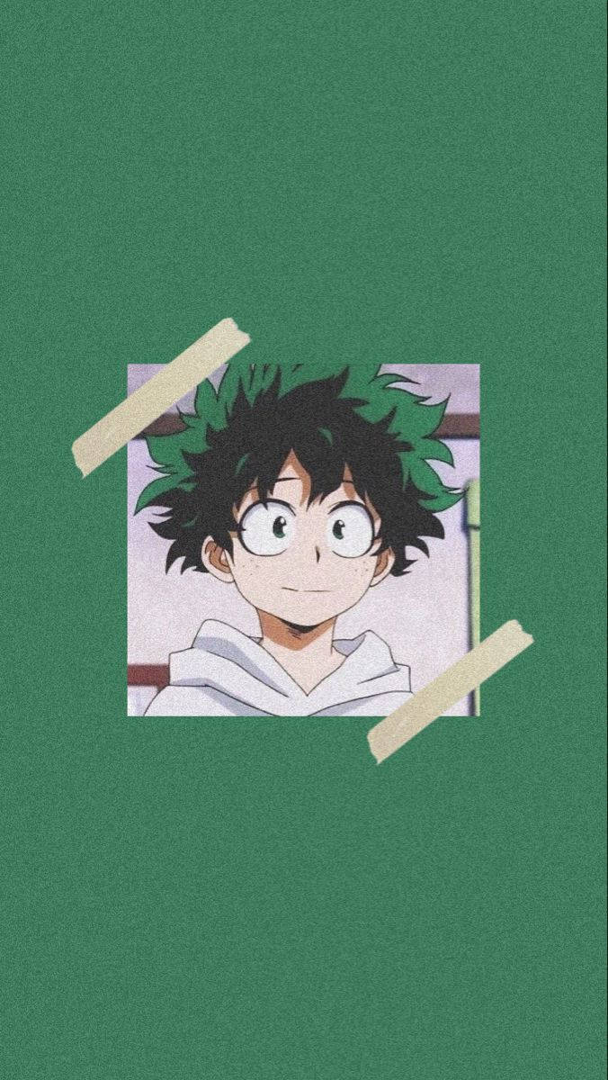Aesthetic anime wallpaper for phone with green background and picture of a boy - My Hero Academia