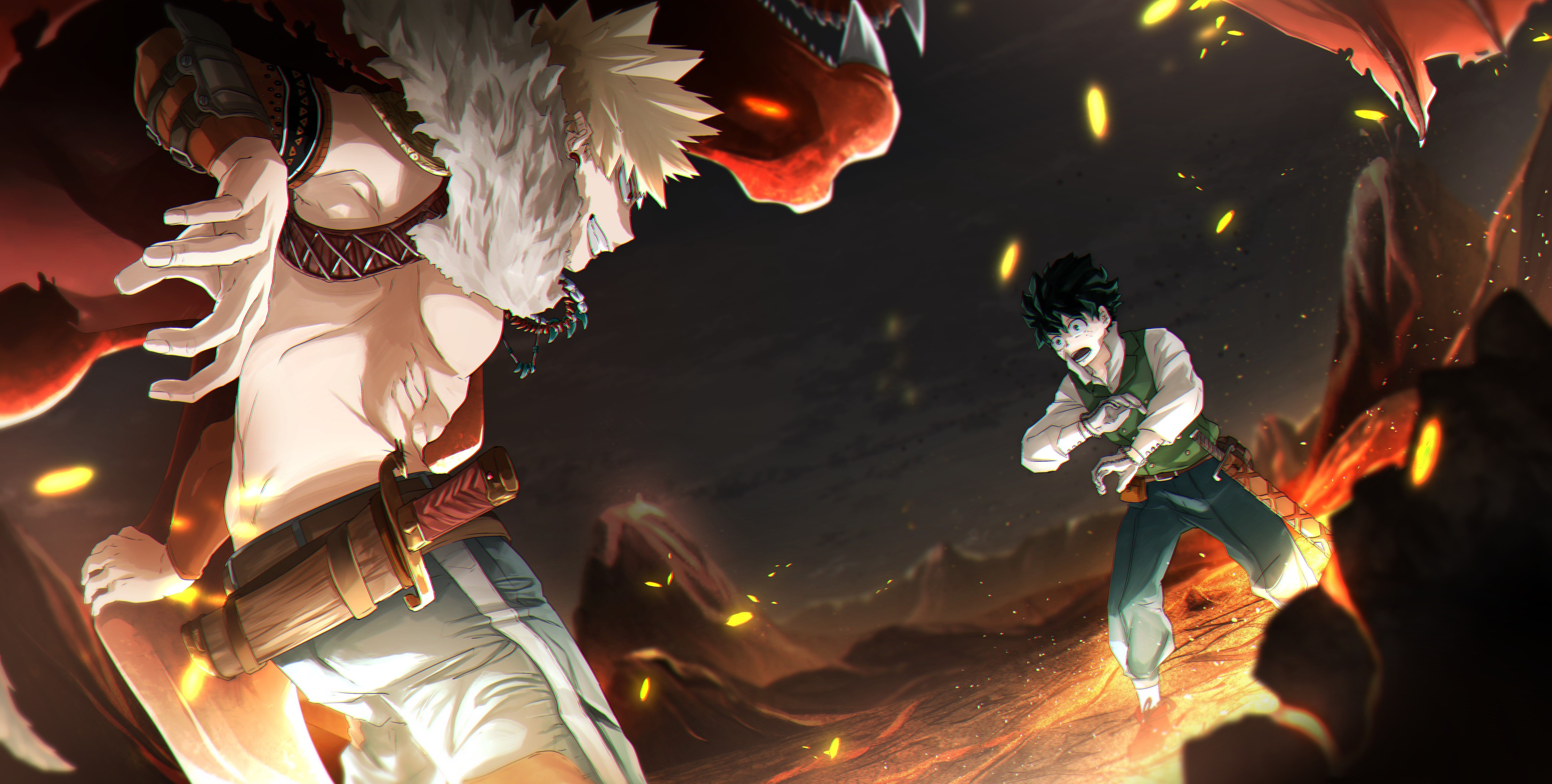 1920x1080 px anime boy fire green eyes male my hero academia one punch man wallpaper background - My Hero Academia