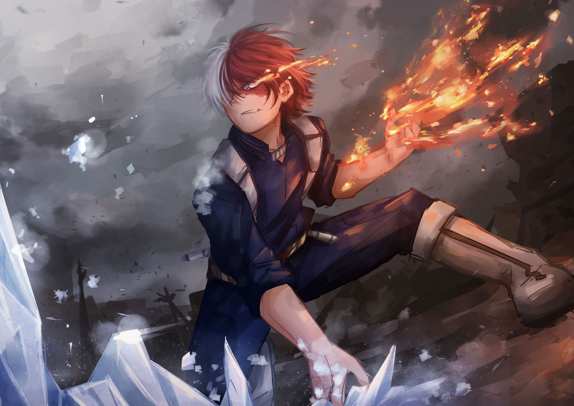 Anime boy with fire in his hands wallpaper - Shoto Todoroki, My Hero Academia