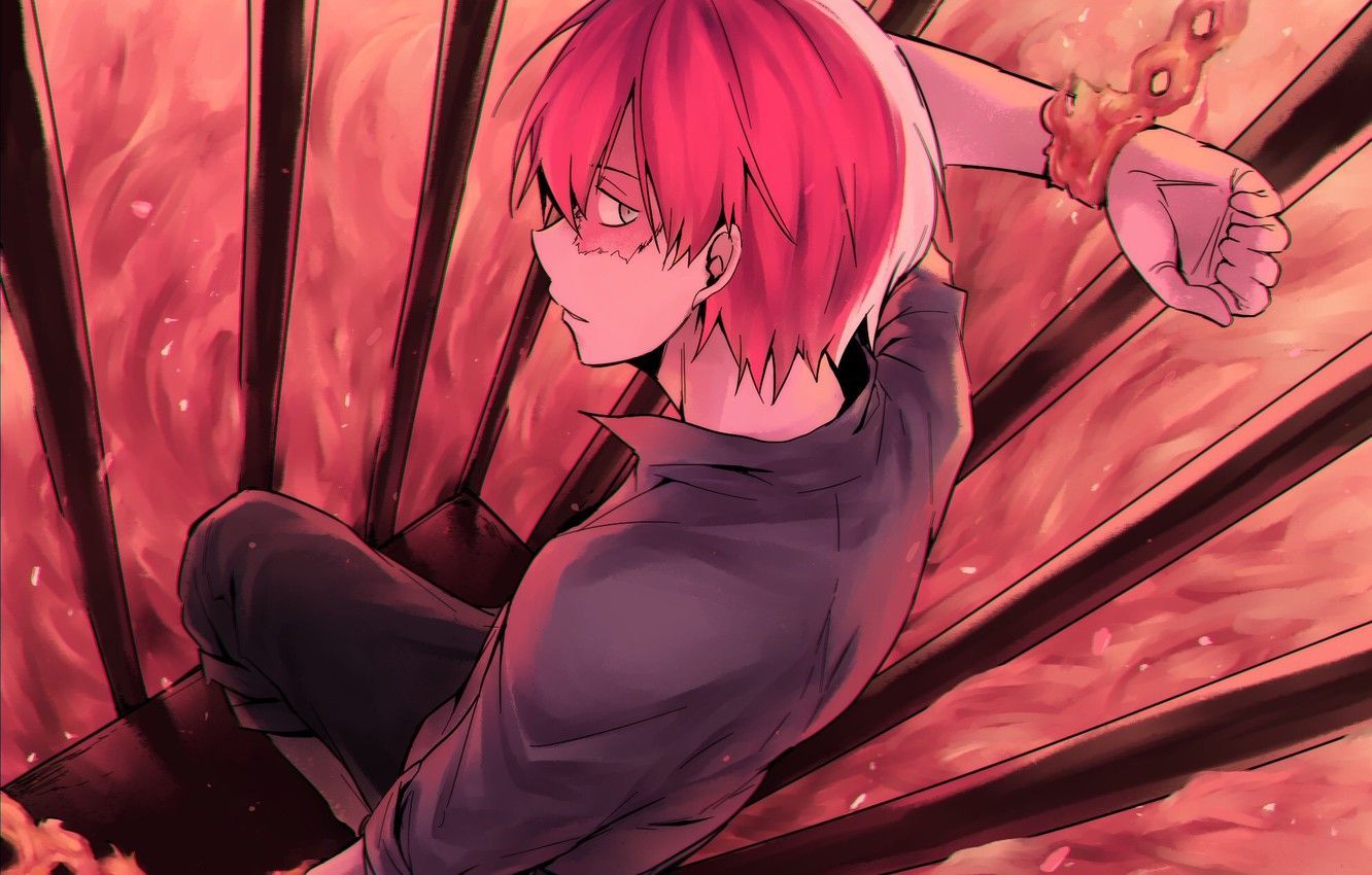 A man with red hair and pink in his face - My Hero Academia, Shoto Todoroki