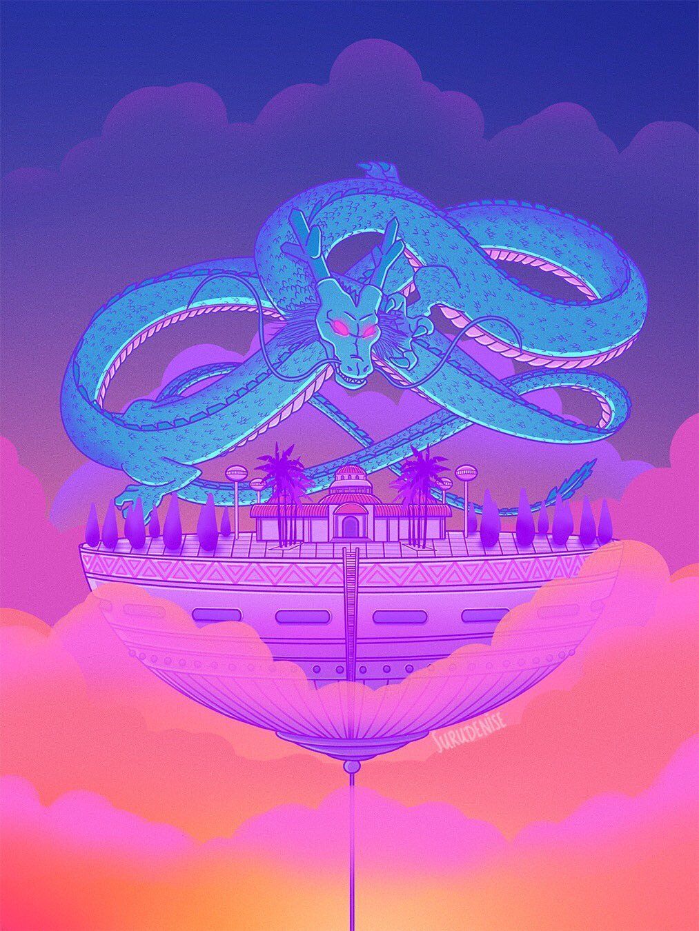 A purple dragon on top of an island - Dragon Ball, dragon