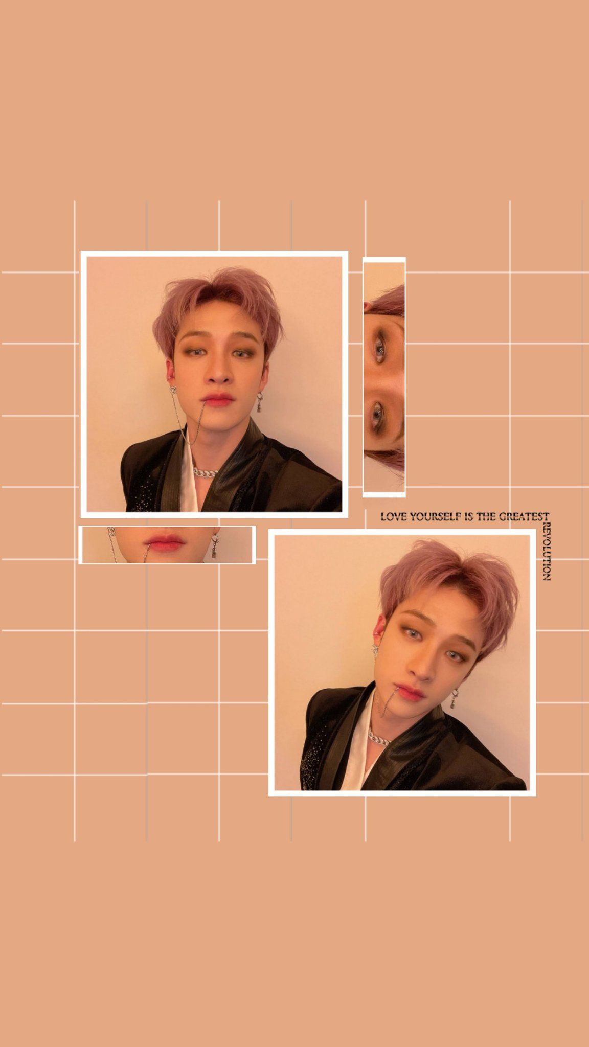 A collage of pictures with the same person in them - Bang Chan