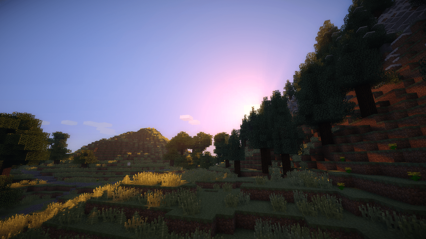 A Minecraft screenshot of a beautiful sunset over a forest. - Minecraft