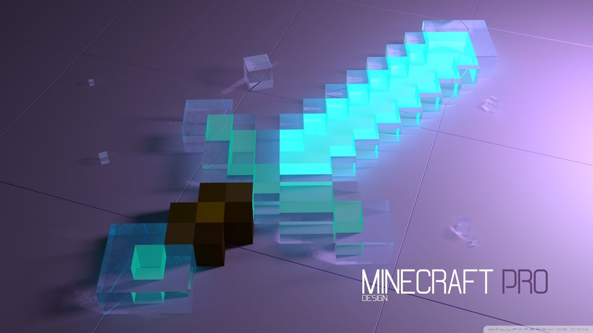 A minecraft sword with blue lighting on the ground - Minecraft