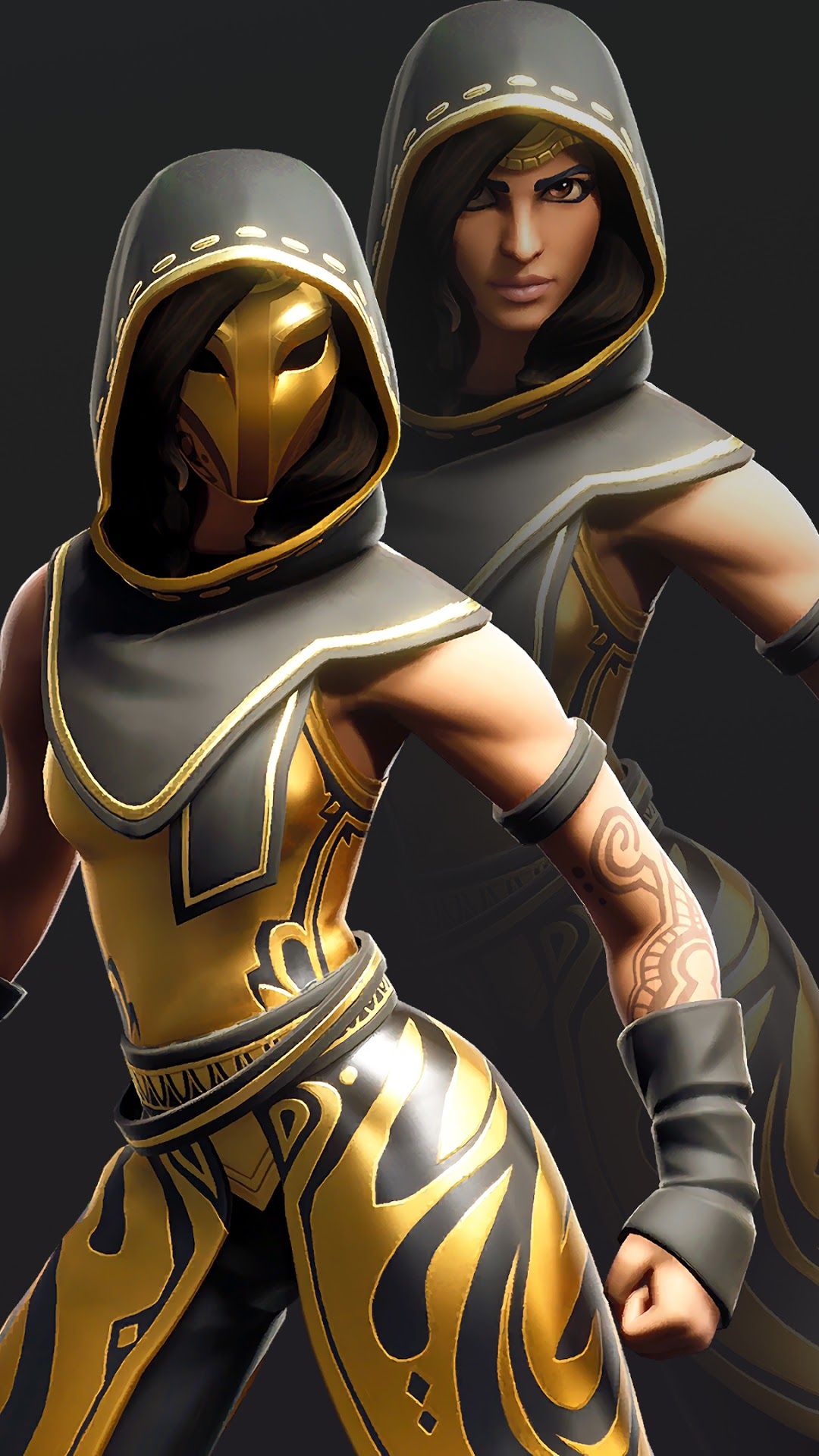 A woman in gold and black clothing - Fortnite