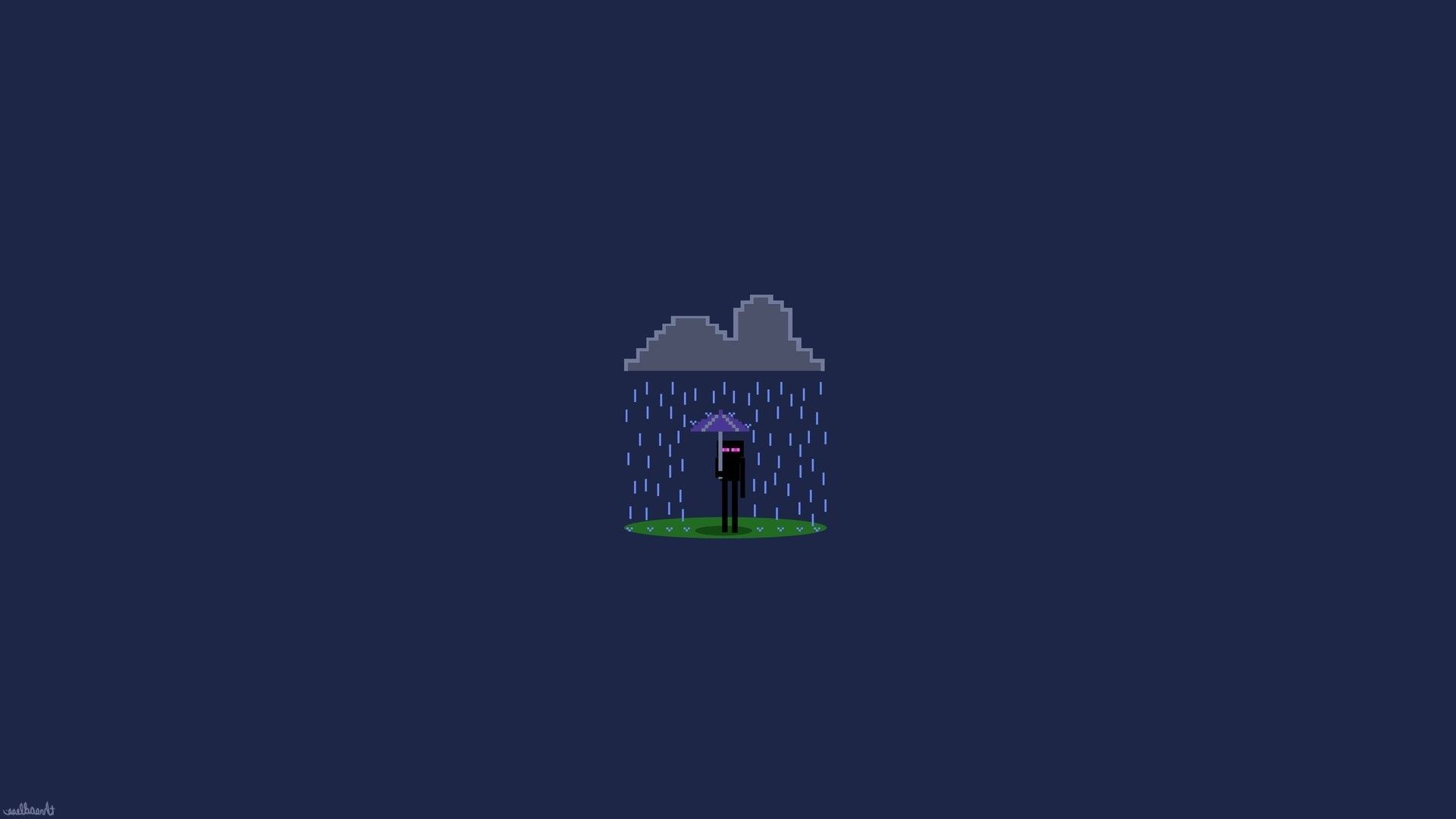 A man standing in the rain with an umbrella - Minecraft