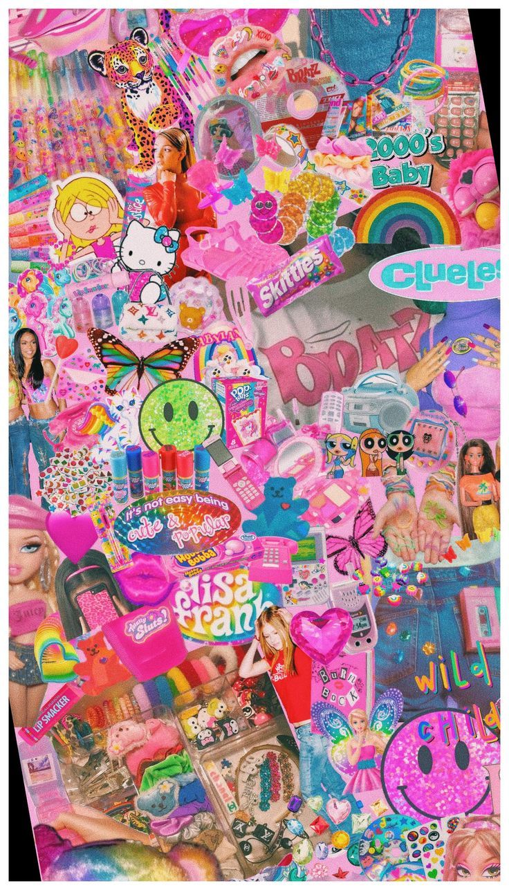 A collage of pictures with lots and pink - Trippy