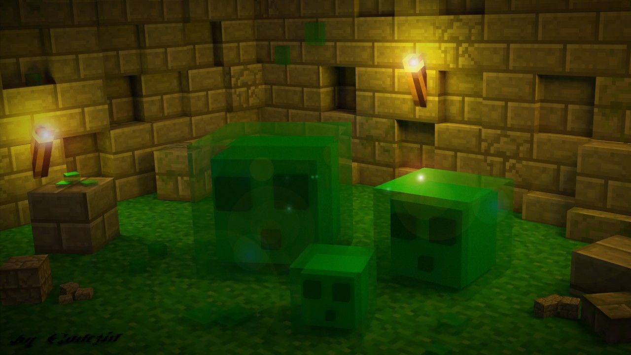 A minecraft room with green blocks and light - Minecraft, slime