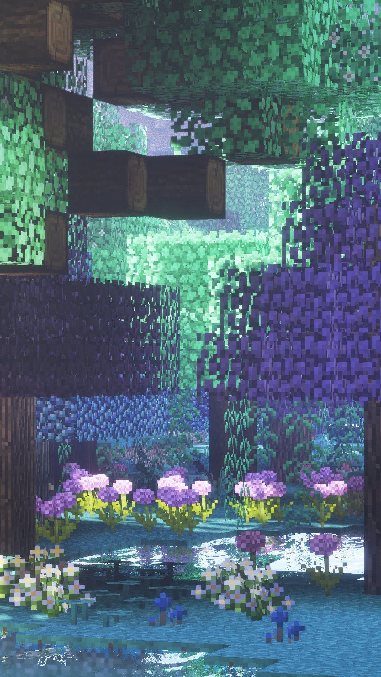 A minecraft world with trees and flowers - Minecraft