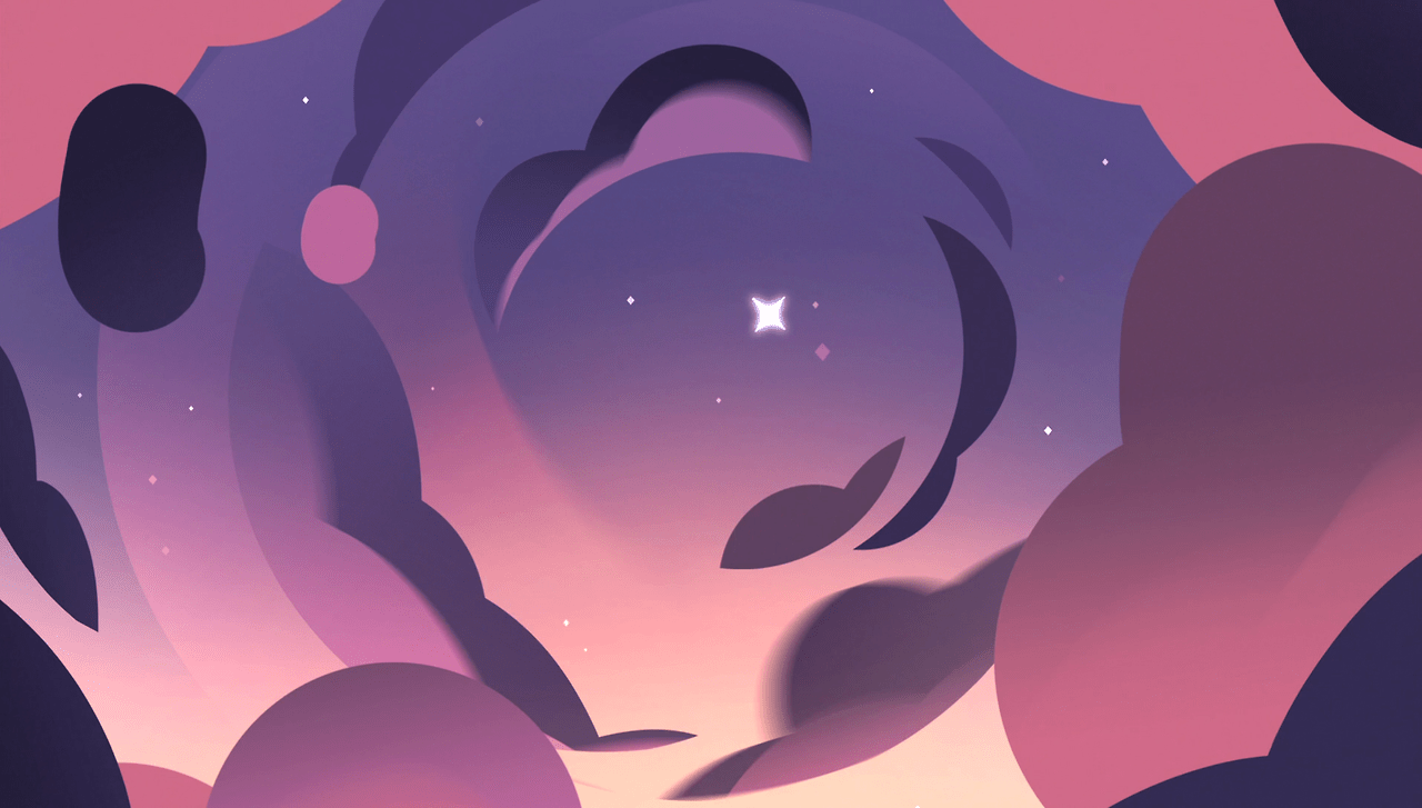 A digital artwork of a star in a purple and pink gradient sky - Steven Universe