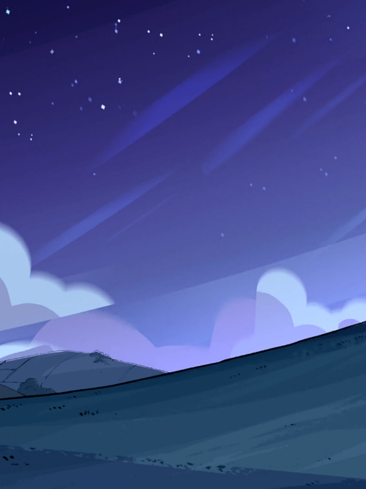 A starry night sky with a hill in the foreground - Steven Universe