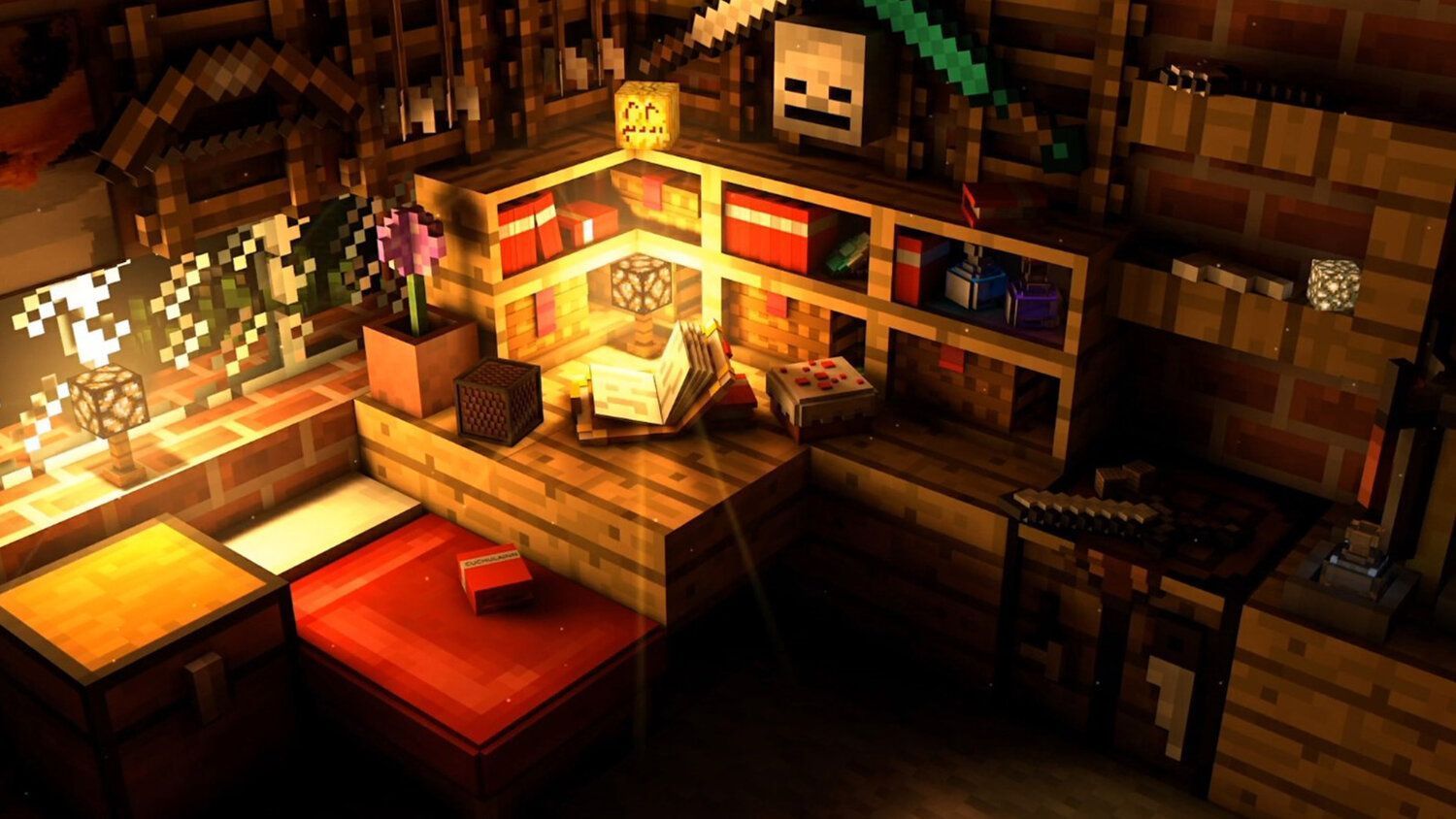 The minecraft room with a table and some furniture - Minecraft