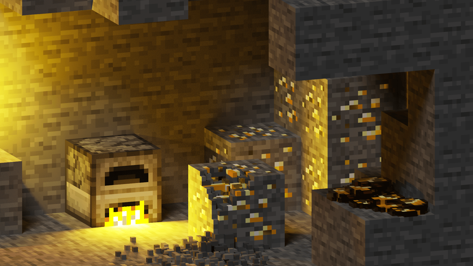 A minecraft scene with fire and stone - Minecraft