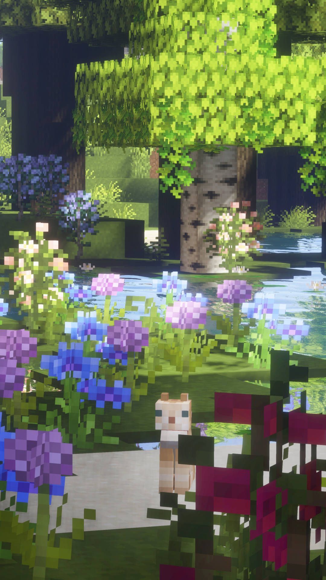 Download Blooming Flowers In Garden Minecraft Aesthetic Wallpaper