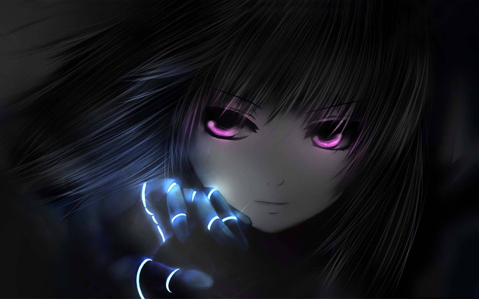 Anime girl with glowing eyes and black hair - Black anime