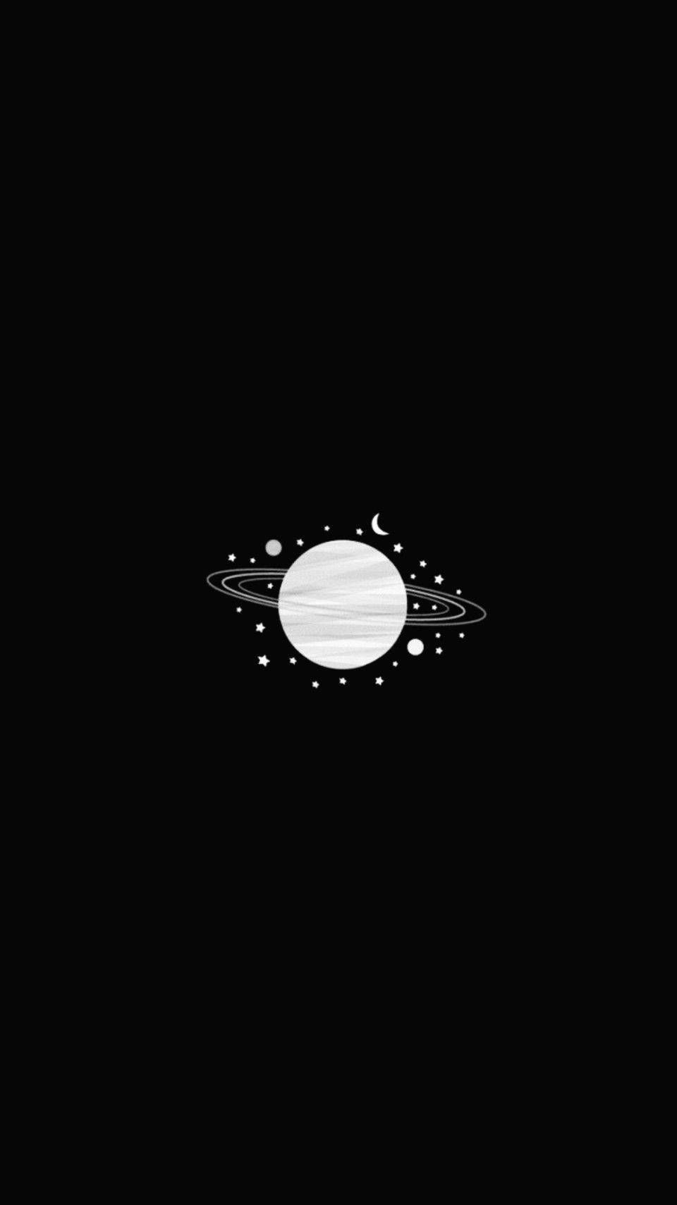 A black and white image of the planet saturn - Black phone, black, dark phone, planet
