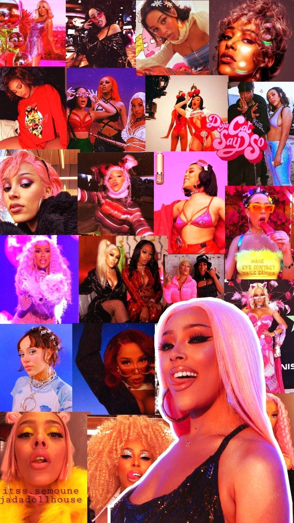 A collage of pictures of black women with pink hair - Doja Cat