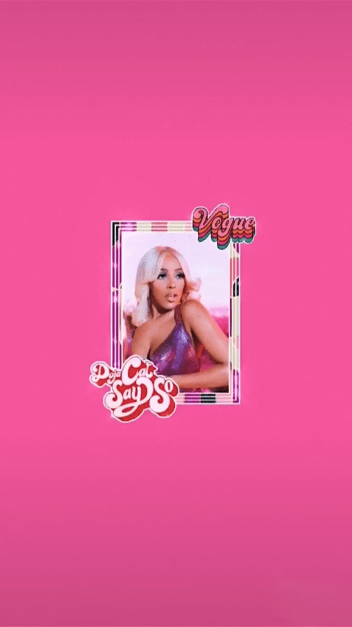 The pink background with a picture of an actress - Doja Cat