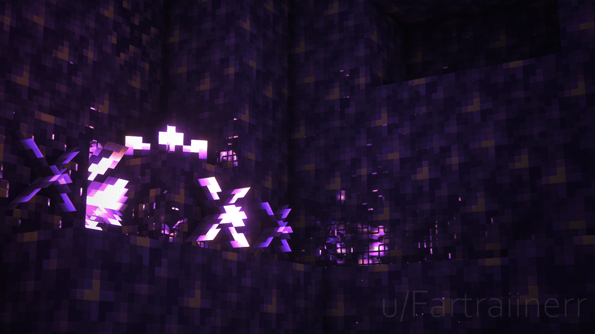 A purple light is shining in the dark - Minecraft