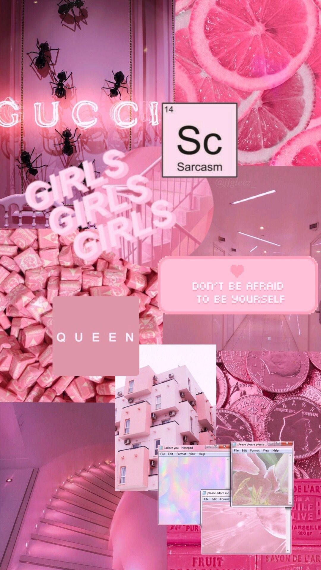 Pink aesthetic background with a collage of pink images - Pink, pink collage, baddie, money, Gucci, Virgo