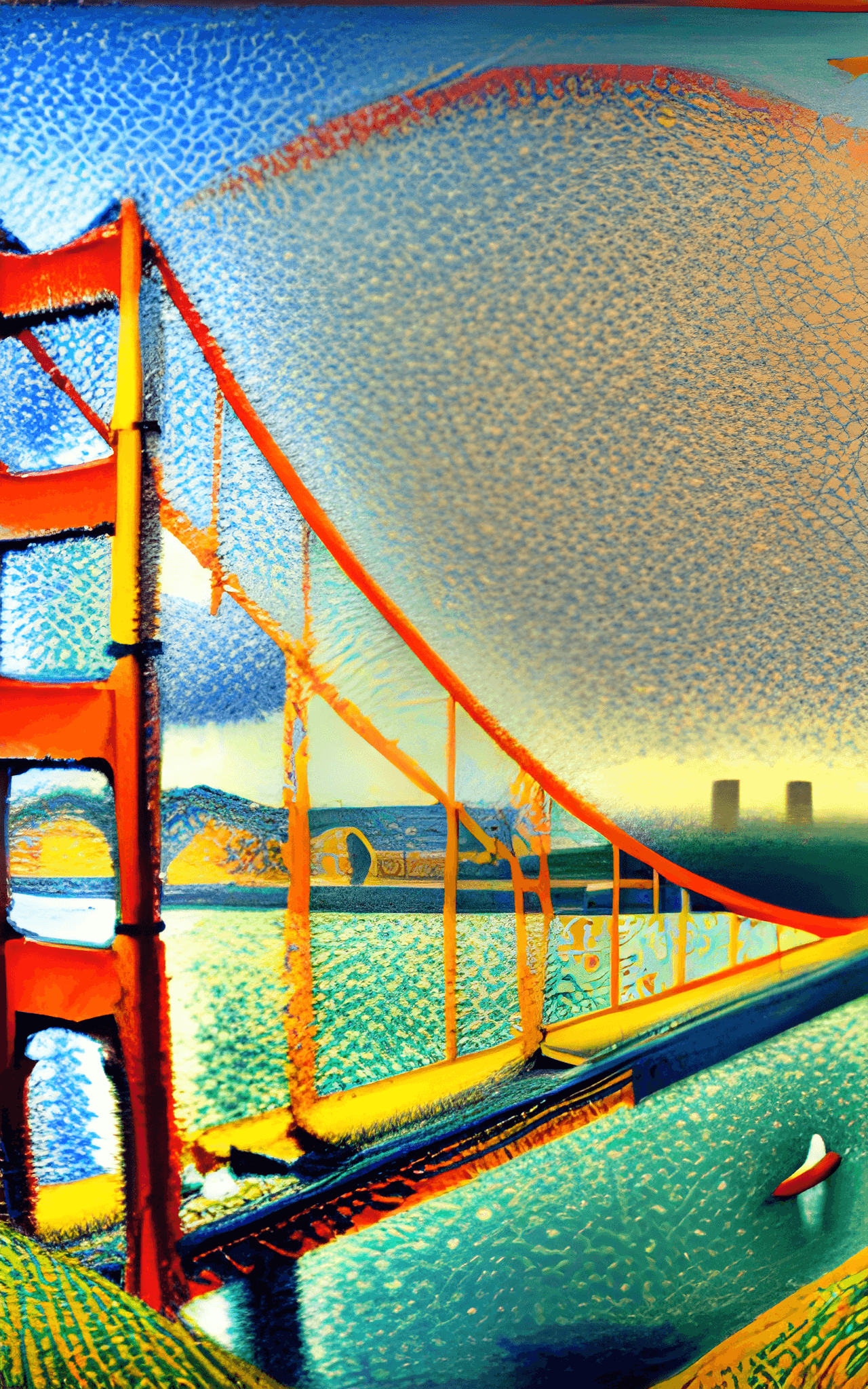 A painting of the golden gate bridge - California