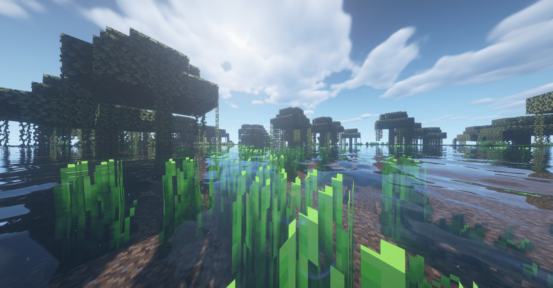 A Minecraft screenshot of a futuristic city on water with a sky background - Minecraft