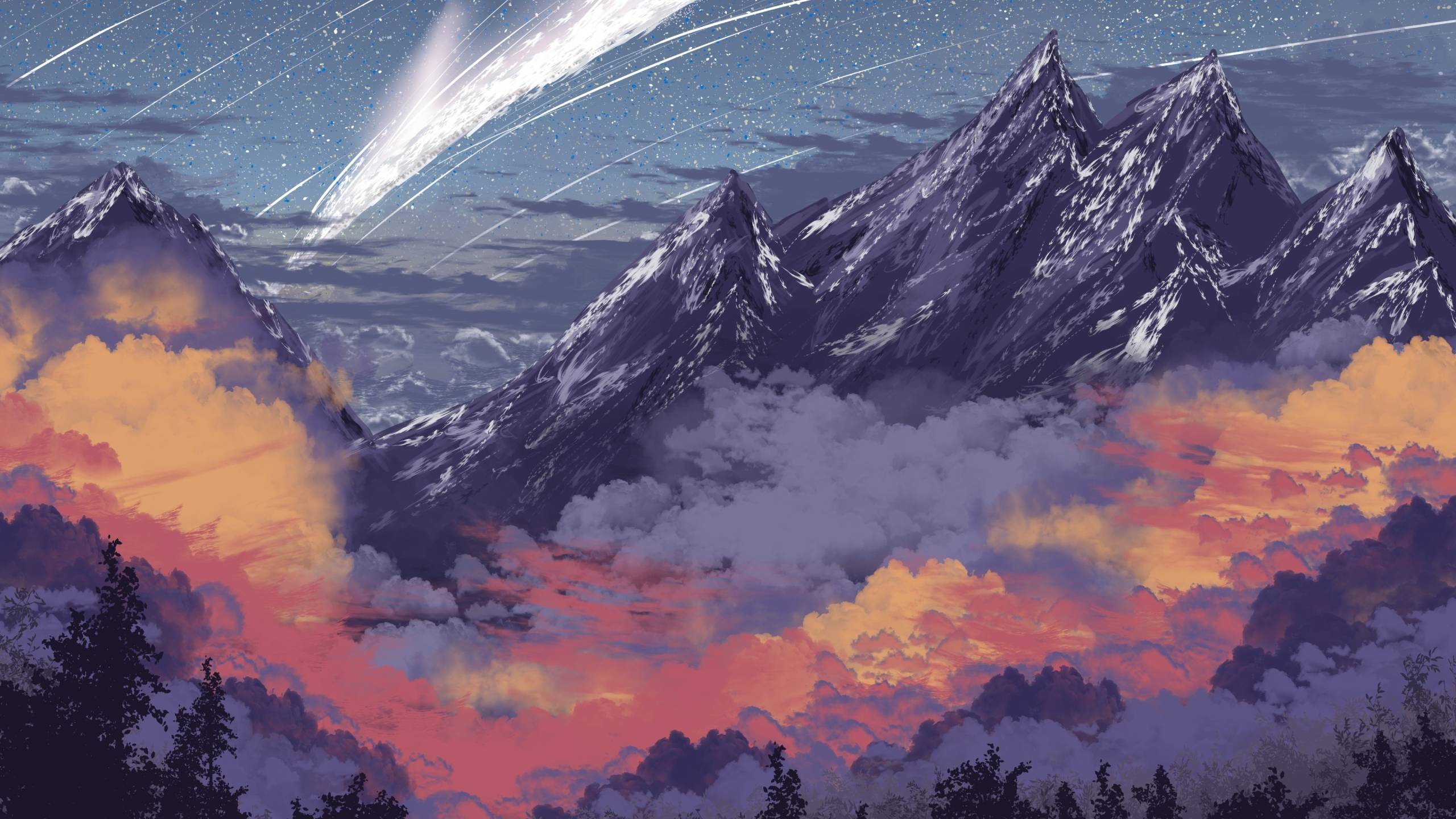 Anime scenery wallpaper 1920x1080 - The sky is a canvas - Mountain