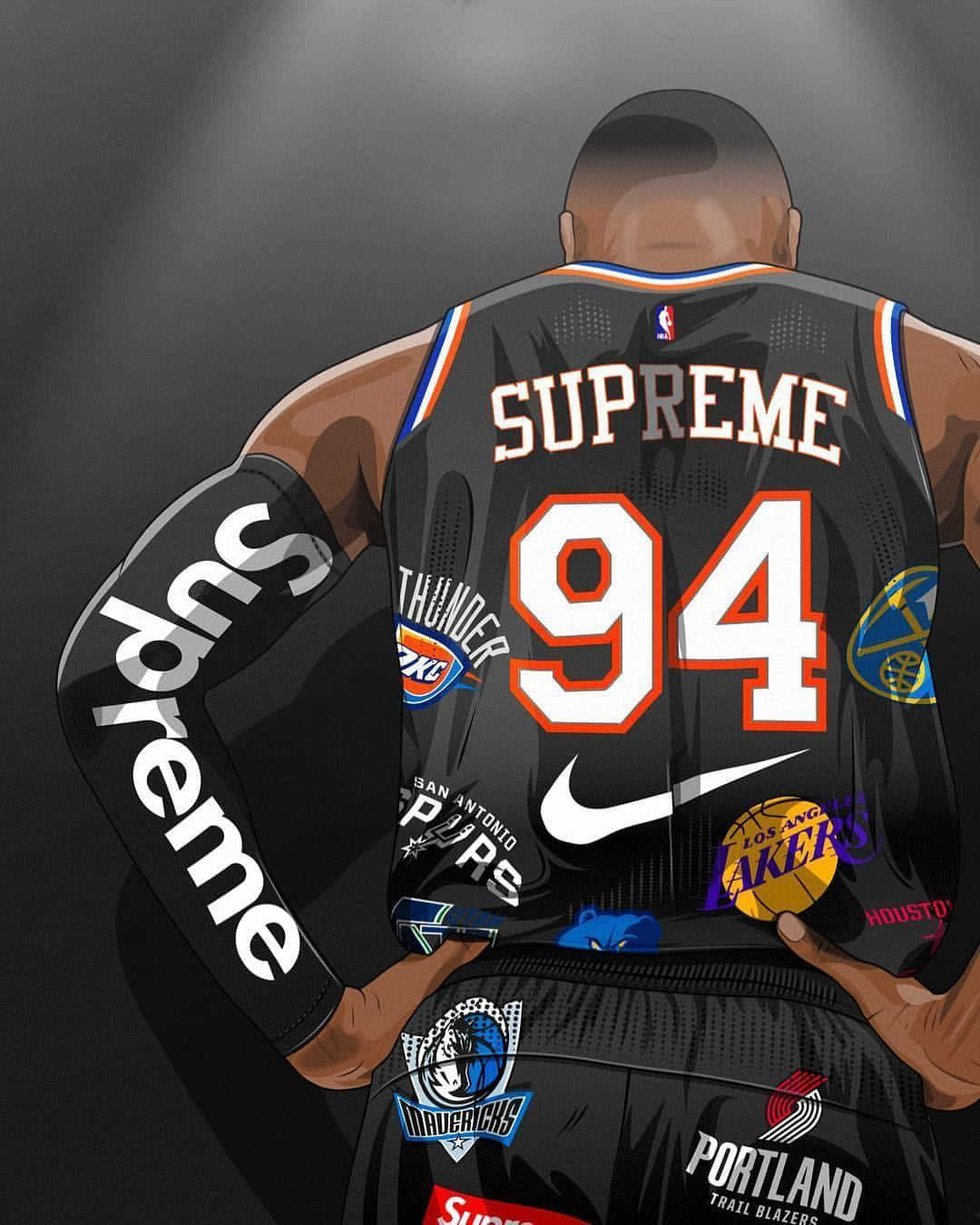 A man wearing an nba jersey with the number 9 on it - 