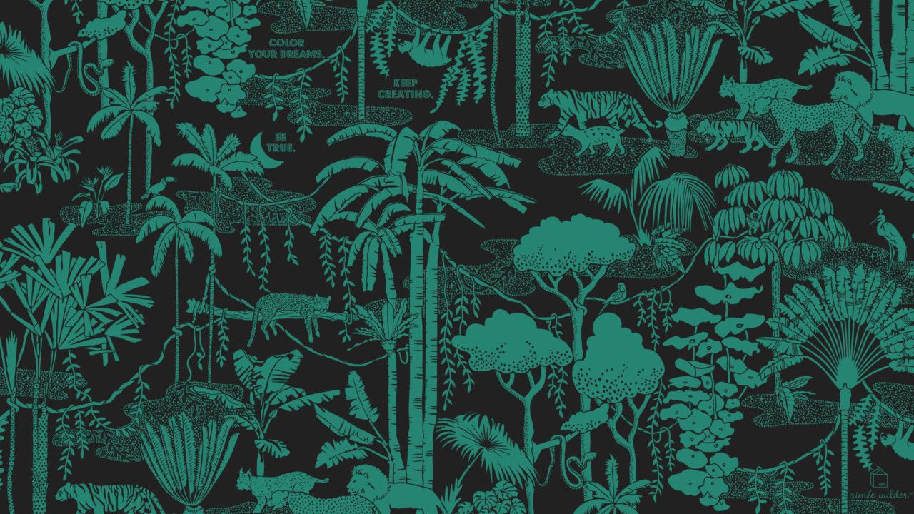 A pattern of trees and animals in the jungle - January