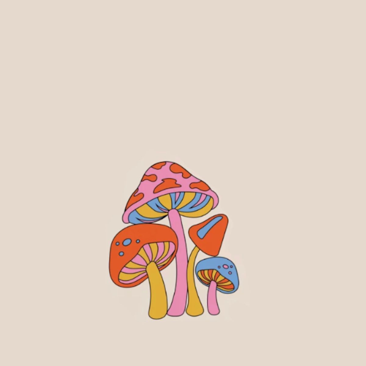 A colorful mushroom illustration on beige background - Cute, California