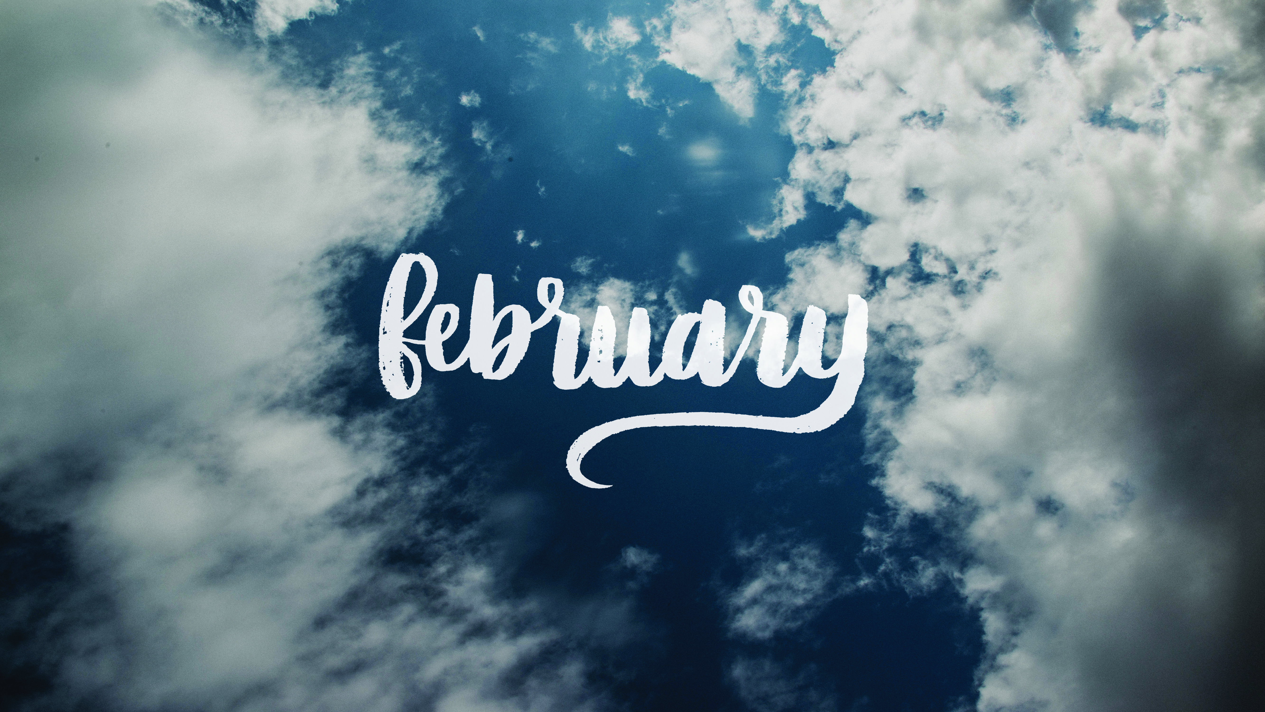 A cloudy sky with the word february on it - February