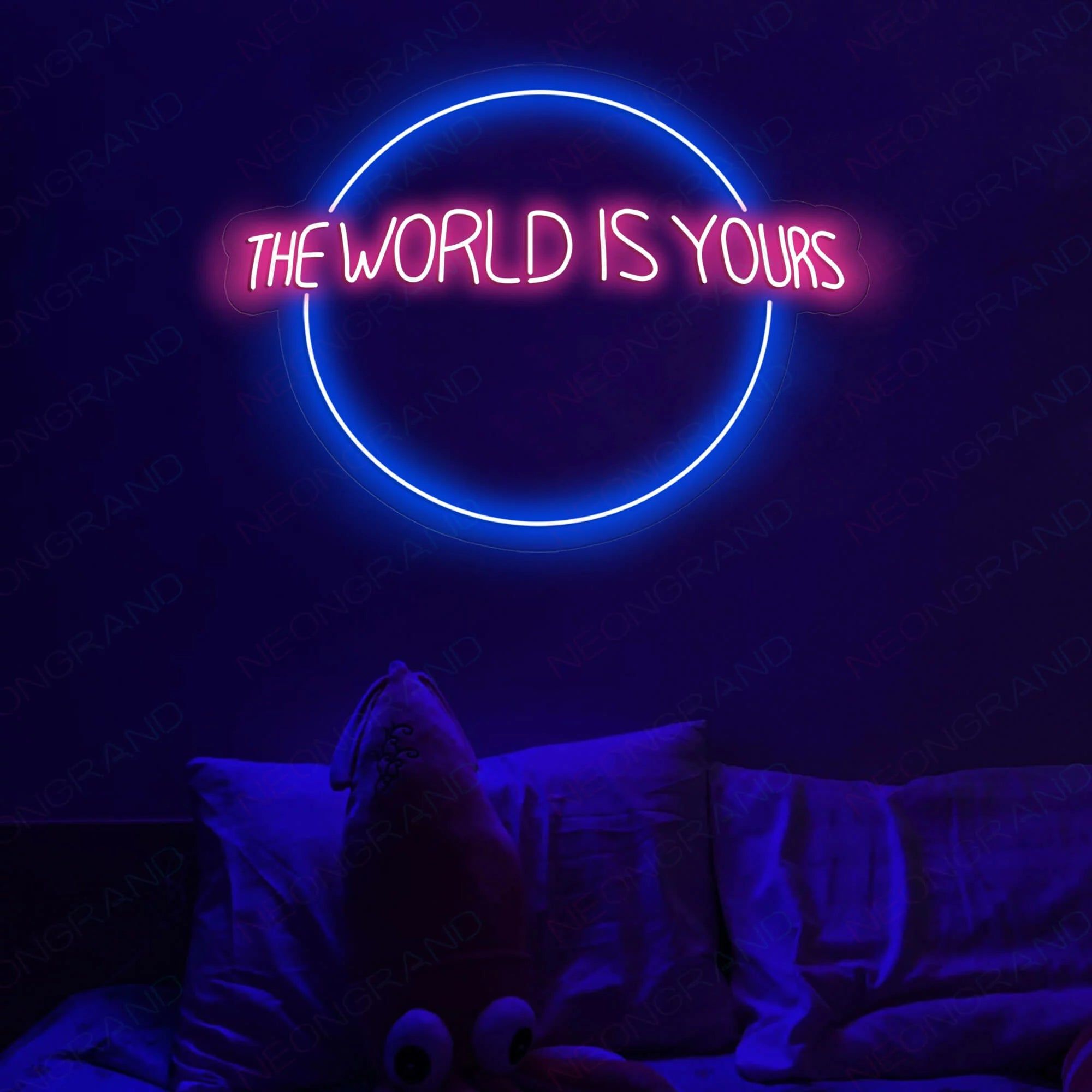 The world is yours neon sign - Dark blue, neon blue