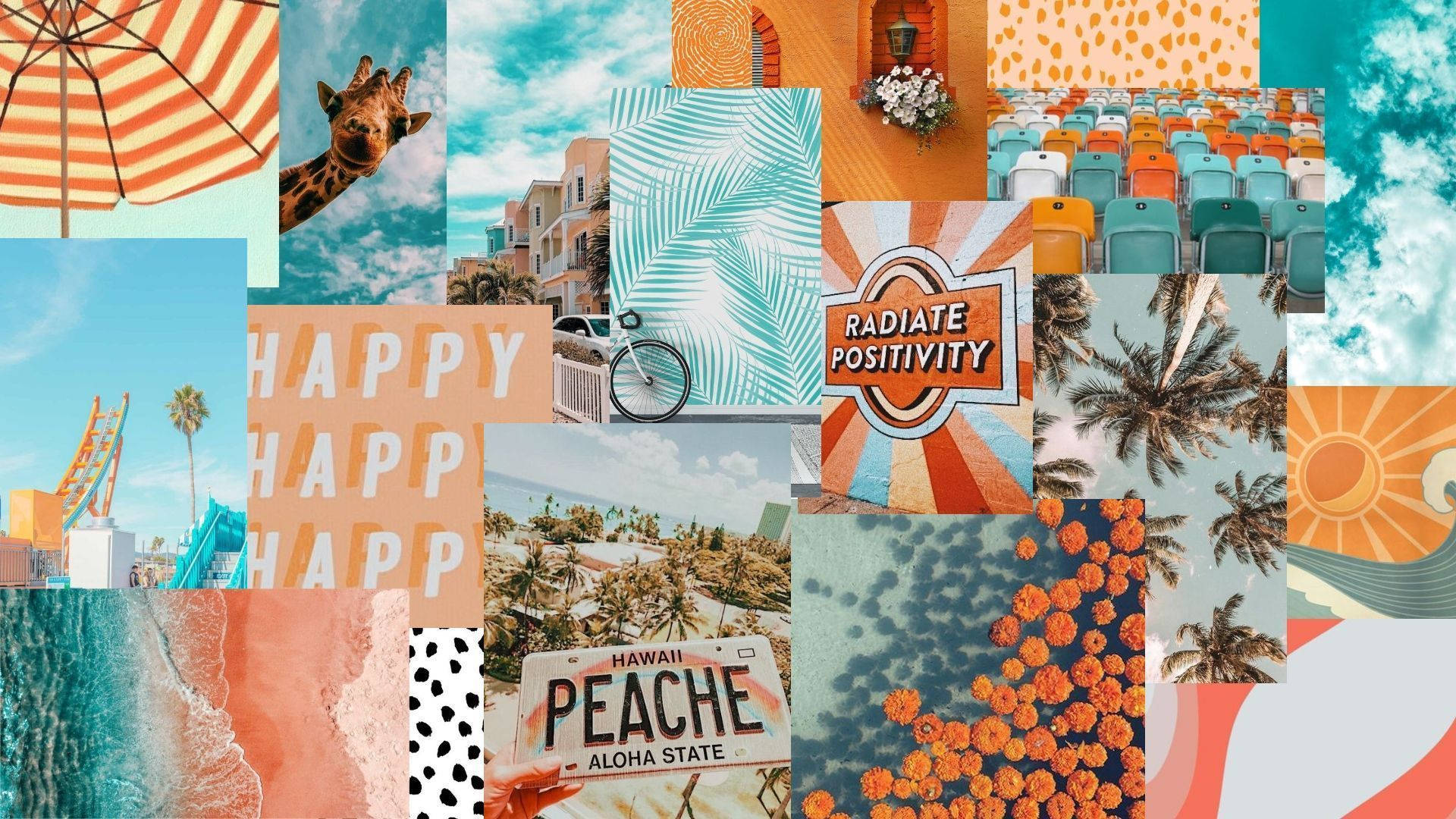 A collage of different images with the words happy beach - Summer, positivity