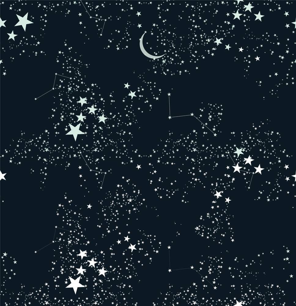 A pattern of stars and moon on black background - Constellation