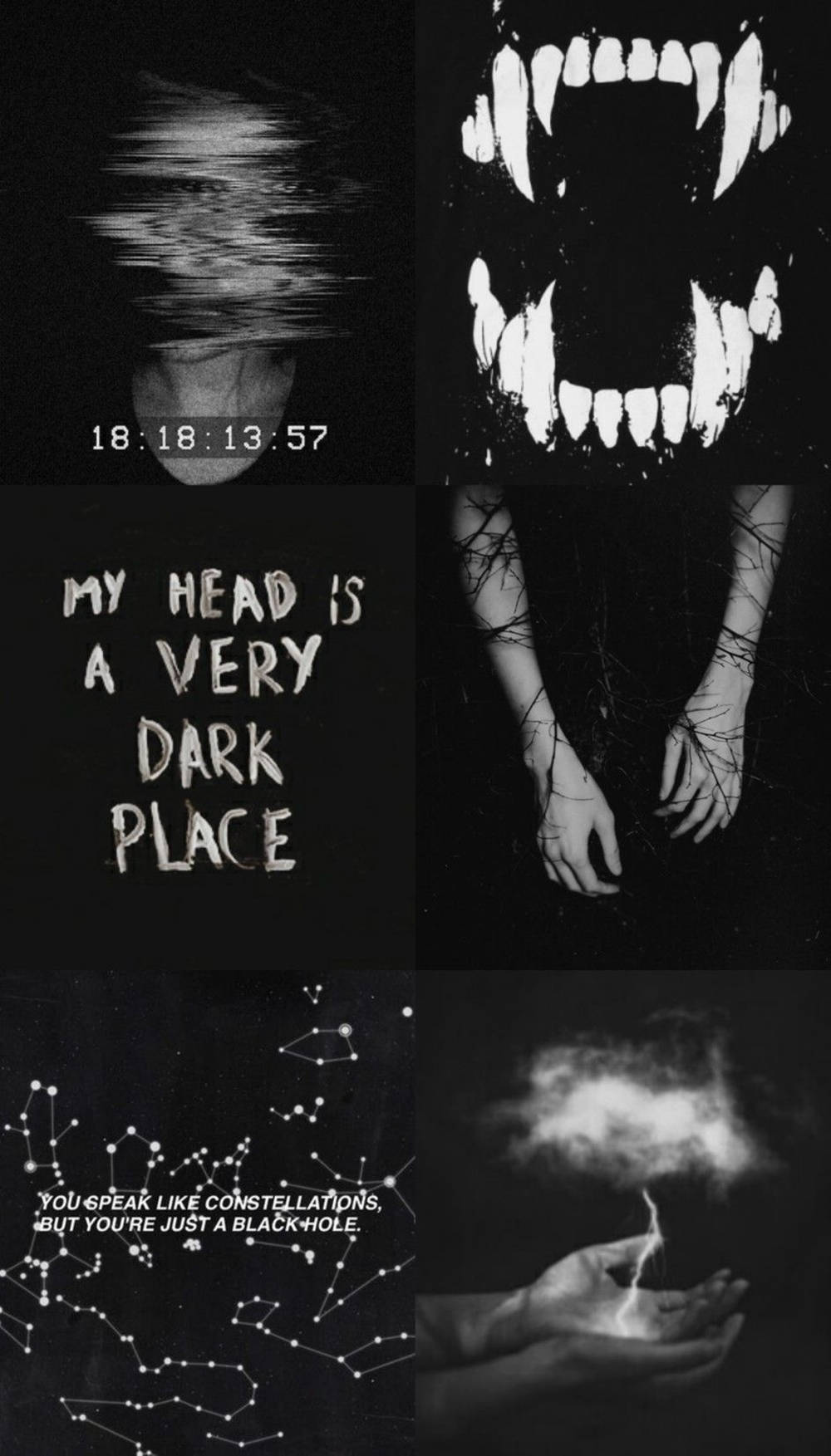 A collage of black and white images with teeth - Sad, creepy, emo