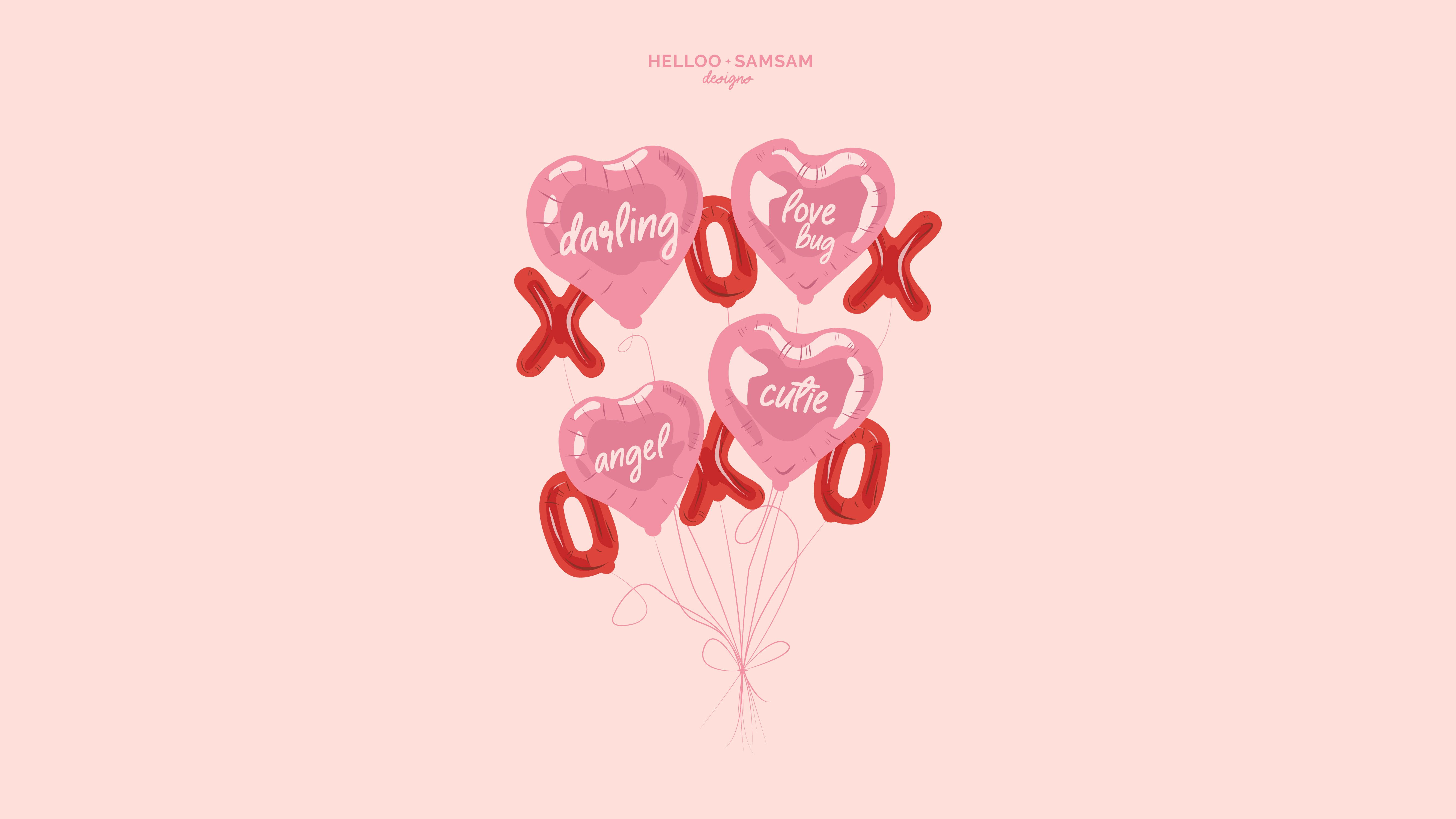 A bunch of pink heart balloons with X's and O's on them. - Valentine's Day