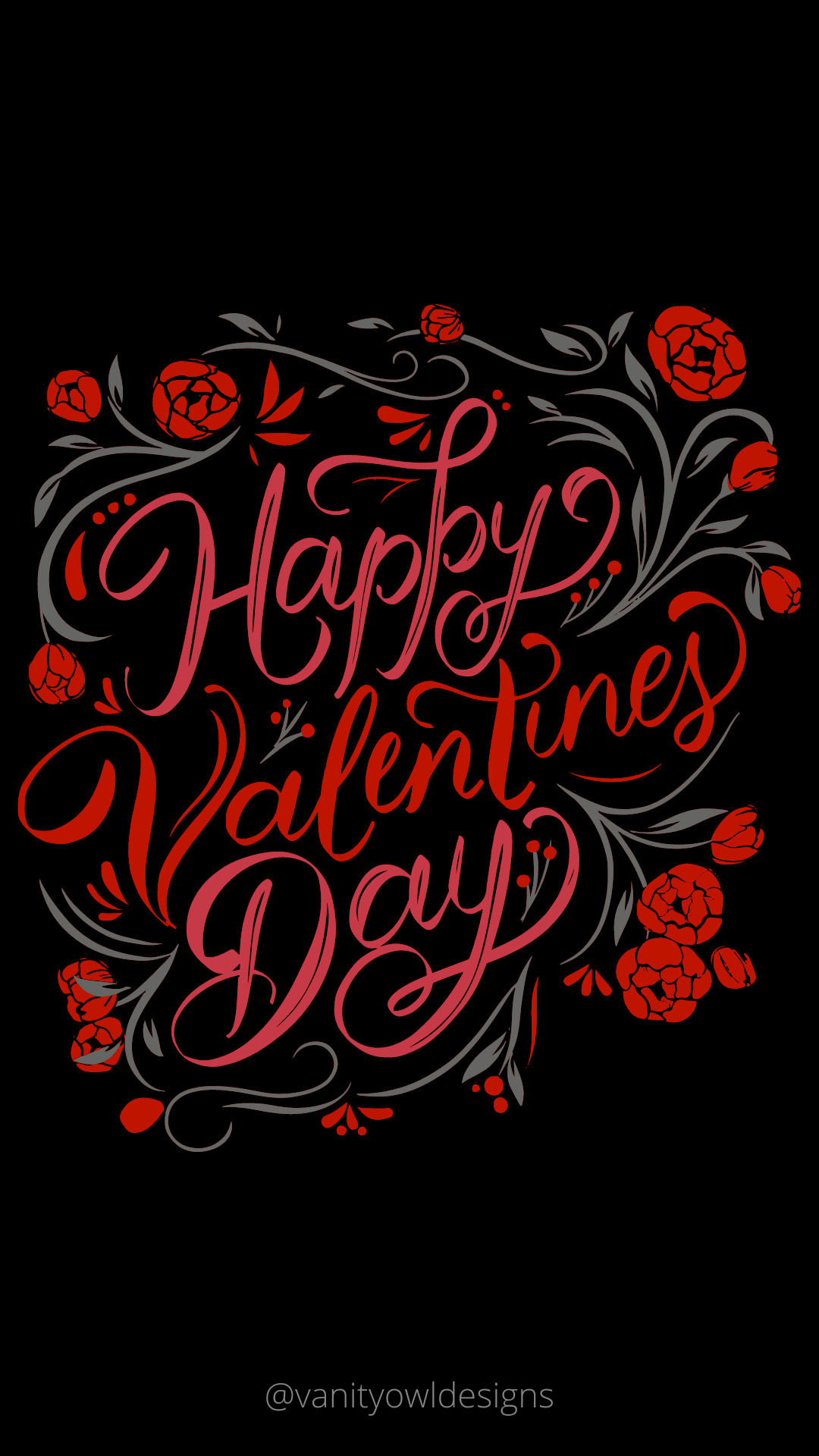 Happy Valentine's Day iPhone wallpaper. Red flowers and black background. - Valentine's Day