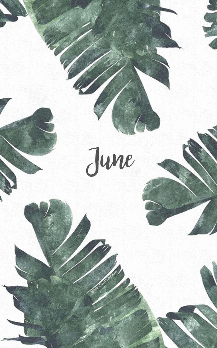 A green and white watercolor print with the word june - June