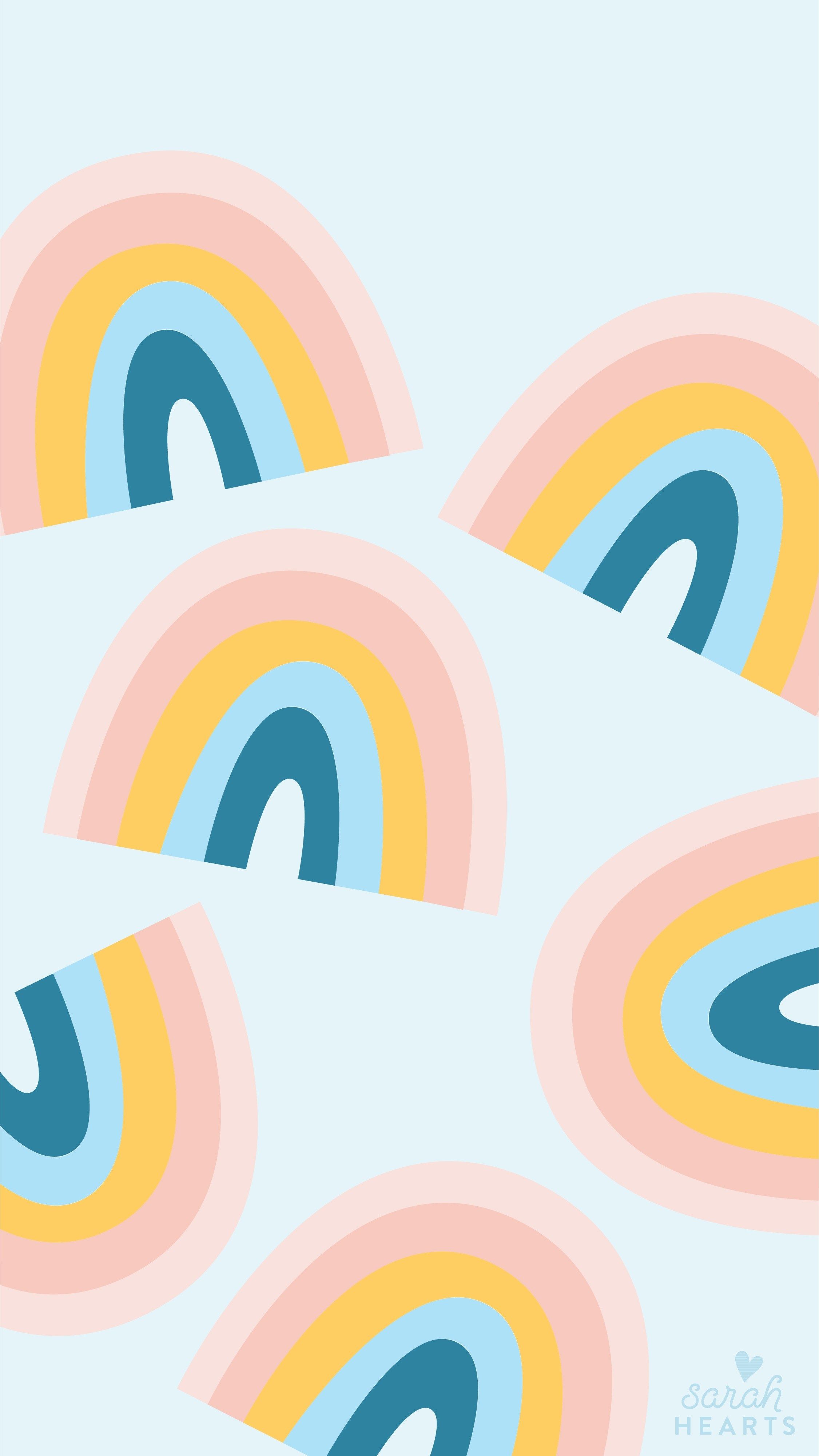 IPhone wallpaper with pastel rainbow pattern on a light blue background - March