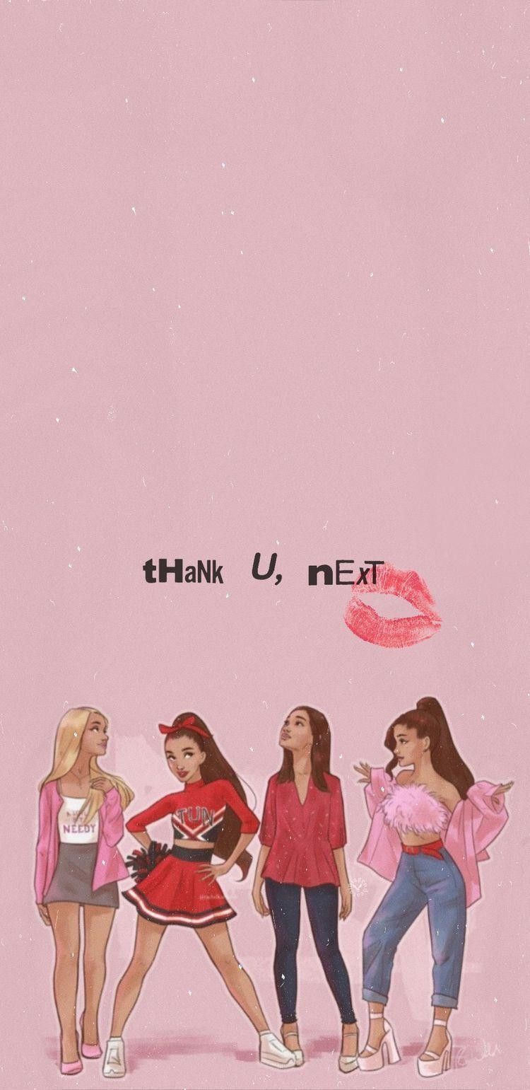 A poster with four girls in pink dresses - Ariana Grande, princess